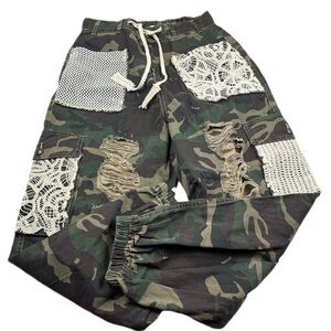 POL Camouflage Crochet Patch Joggers - Green & Brown